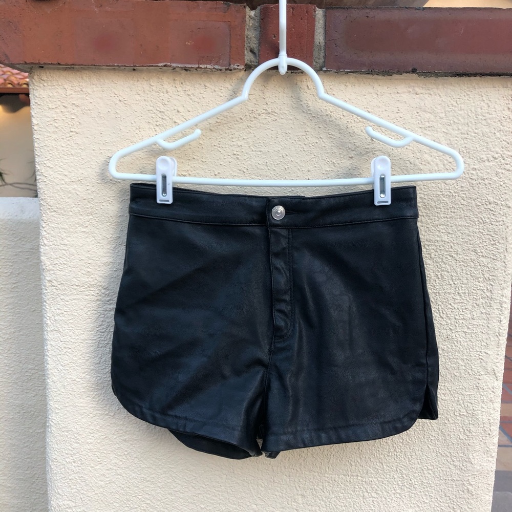 H&M high Waist Black Leather Biker Shorts